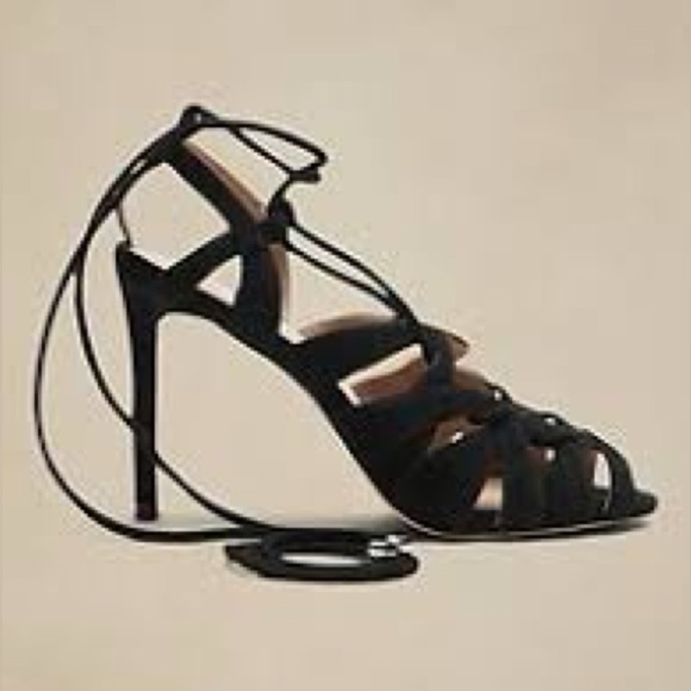 Banana Republic Jene Black Suede Lace-Up Heels, Size 8 - Picture 3 of 6